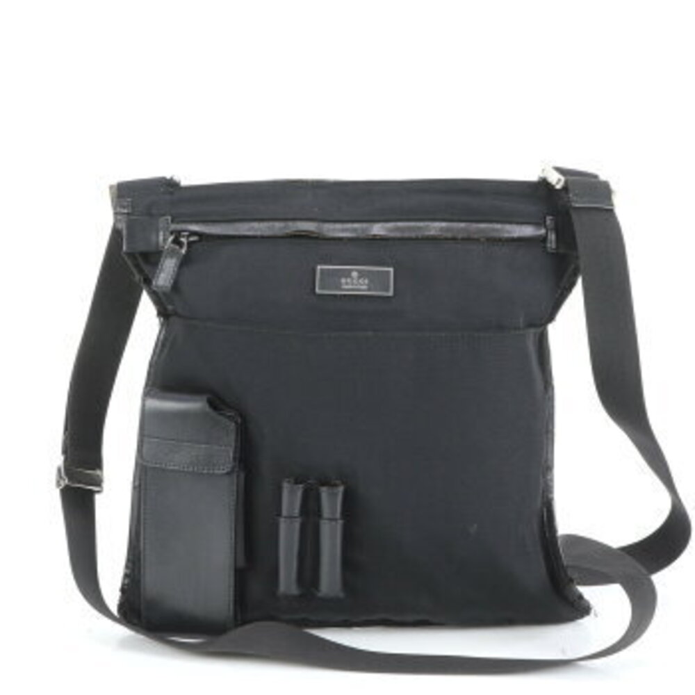 Gucci Leather Shoulder Bag Crossbody Messenger Black MEM